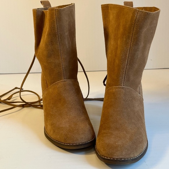 Suede Moto Boho Slouchy Shaft Booties Camel Western Coastal Cowgirl Piratecore - Picture 2 of 11